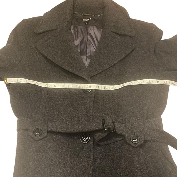 DKNY Charcoal Wool Cashmere Coat Belted Long Overcoat Size 12 NWOT Quiet Luxury - Picture 4 of 11